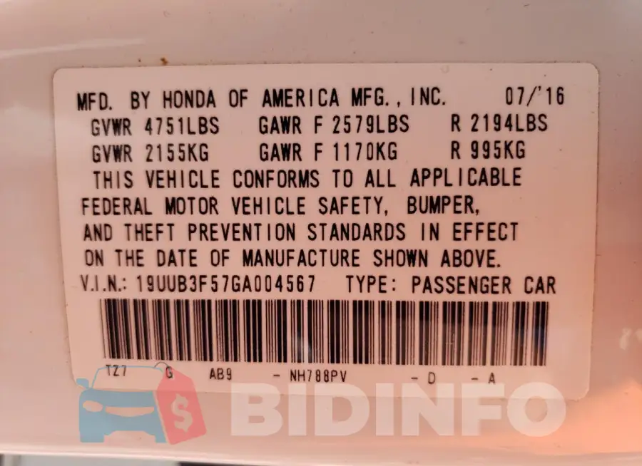 19UUB3F57GA004567 Photo# 12