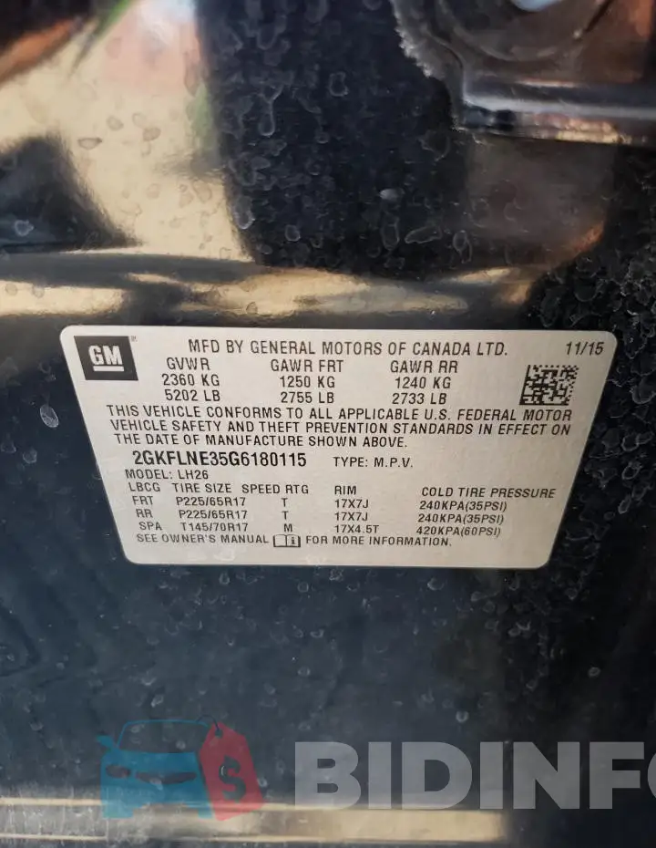 2GKFLNE35G6180115 Photo# 12