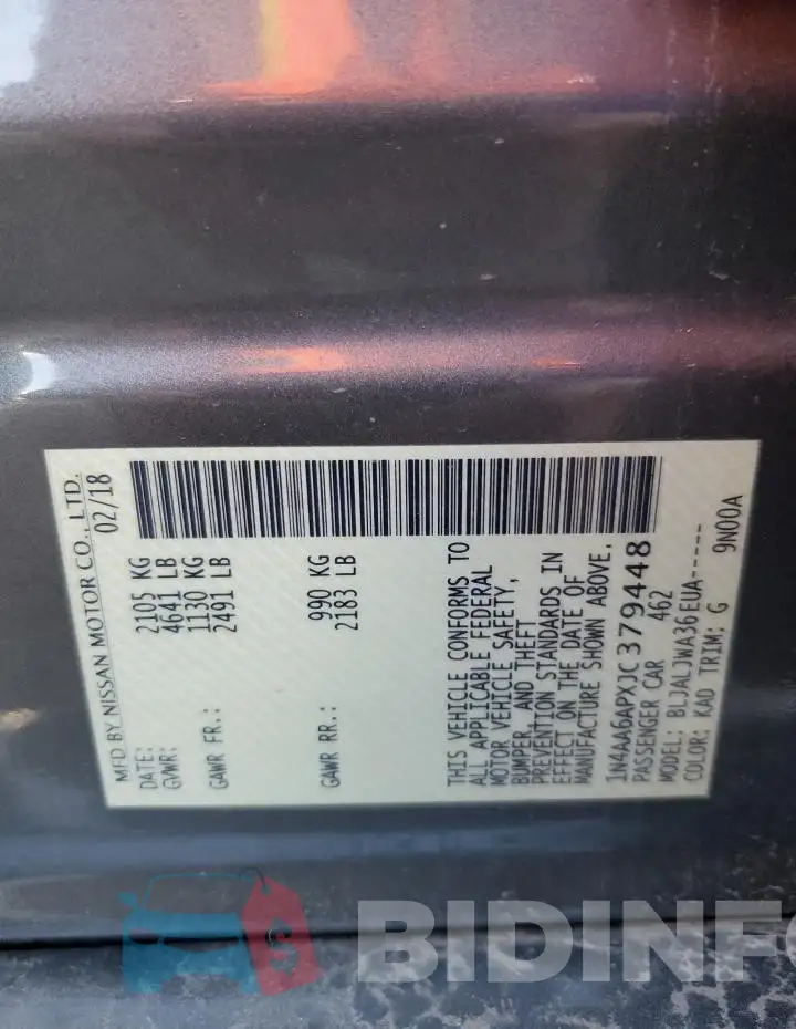 1N4AA6APXJC379448 Photo# 12