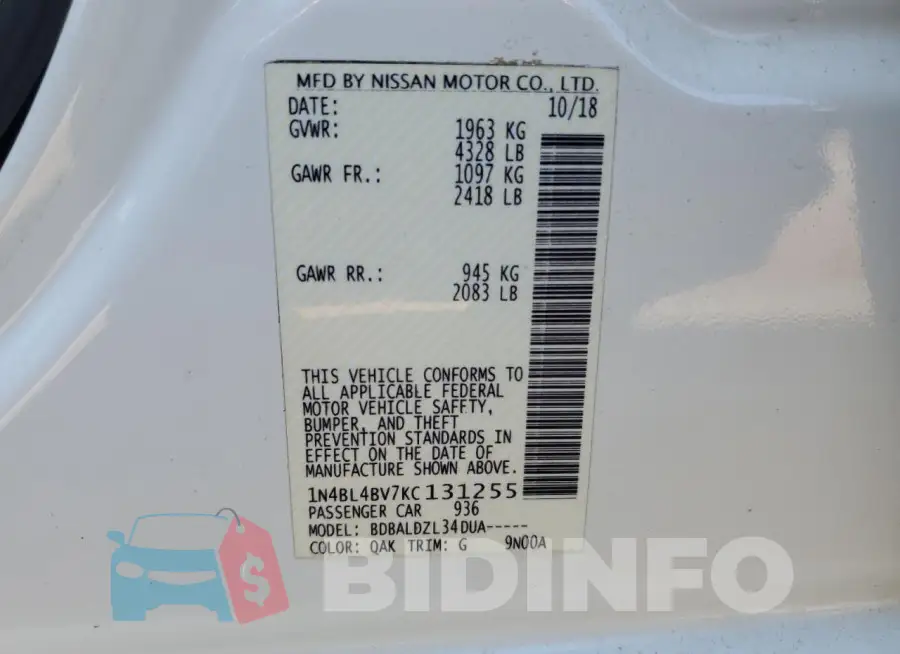 1N4BL4BV7KC131255 Photo# 12