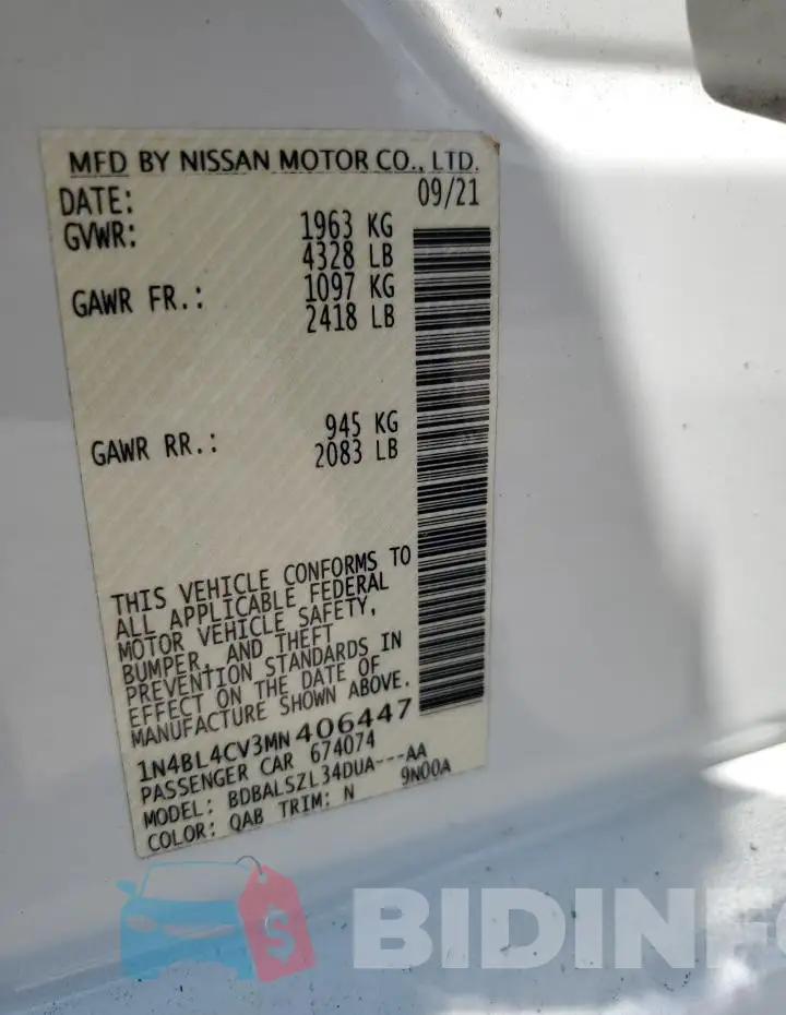 1N4BL4CV3MN406447 Photo# 12