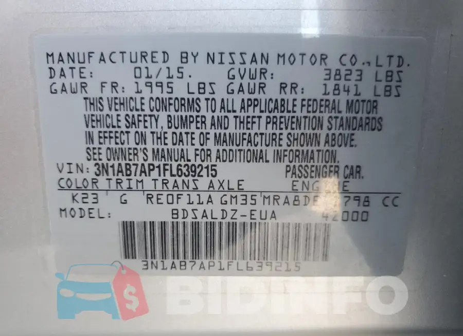 3N1AB7AP1FL639215 Photo# 12