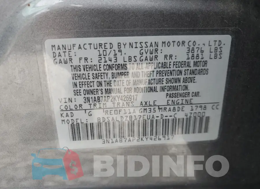 3N1AB7AP2KY426917 Photo# 13