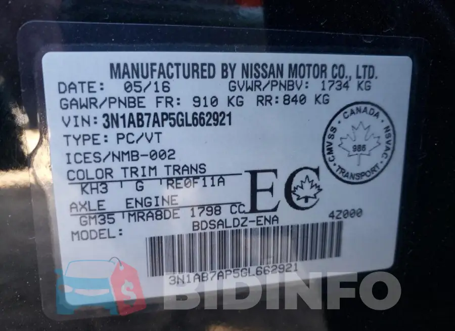 3N1AB7AP5GL662921 Photo# 10