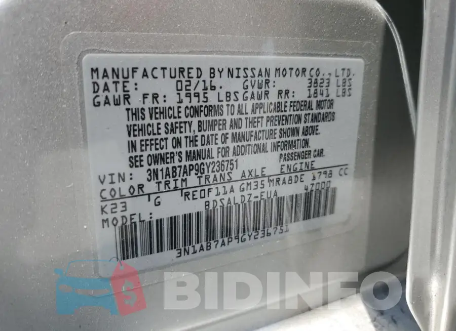 3N1AB7AP9GY236751 Photo# 13