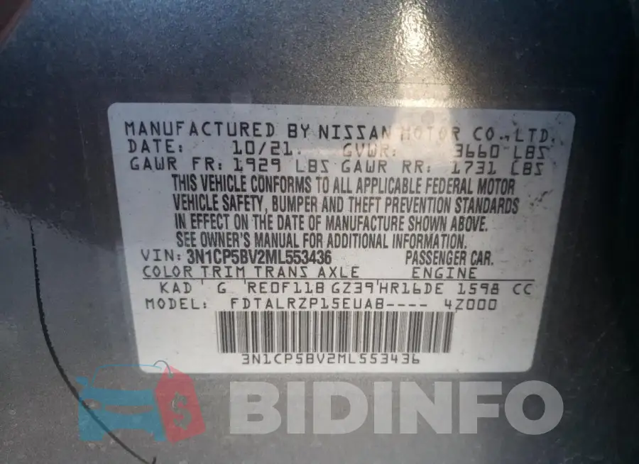3N1CP5BV2ML553436 Photo# 13