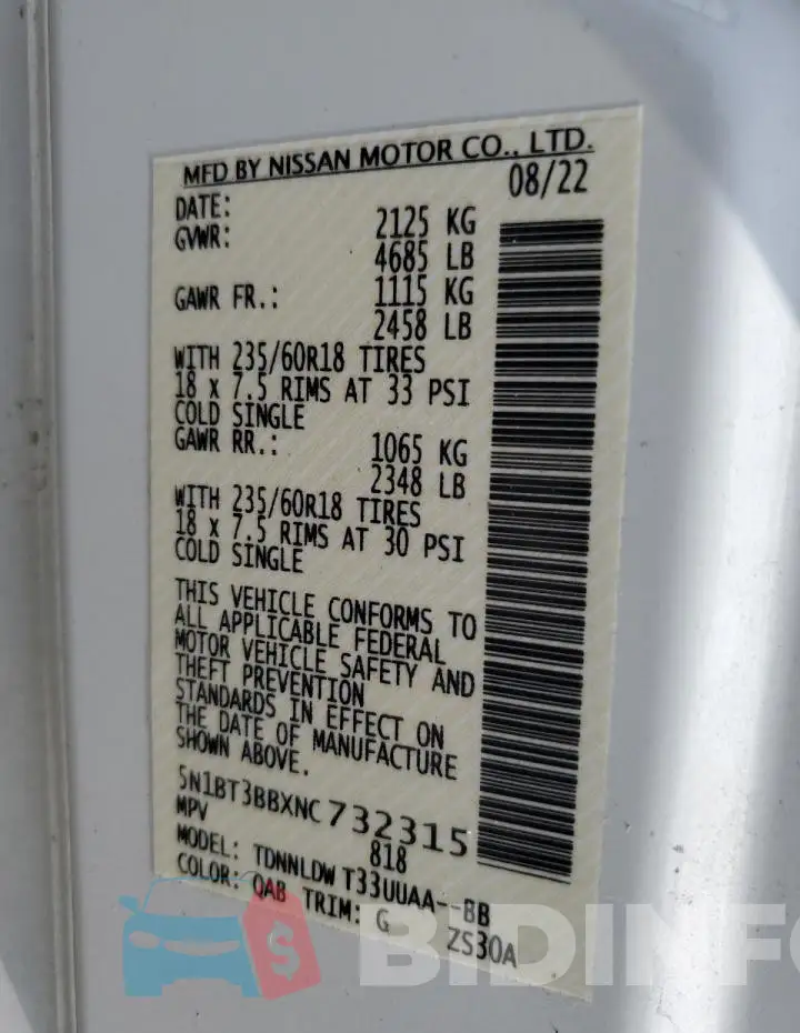 5N1BT3BBXNC732315 Photo# 13