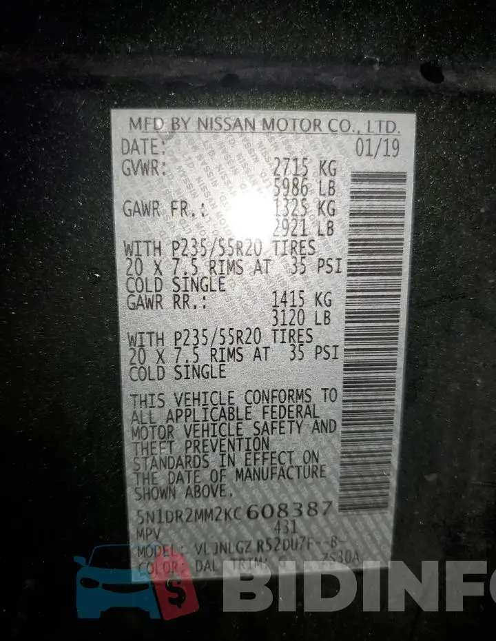 5N1DR2MM2KC608387 Photo# 13