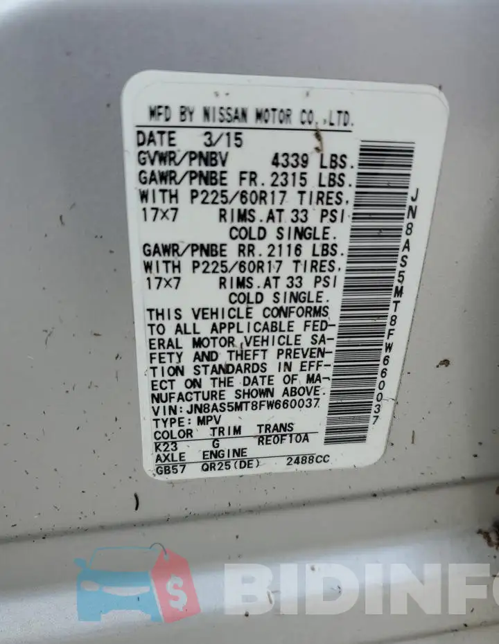 JN8AS5MT8FW660037 Photo# 14