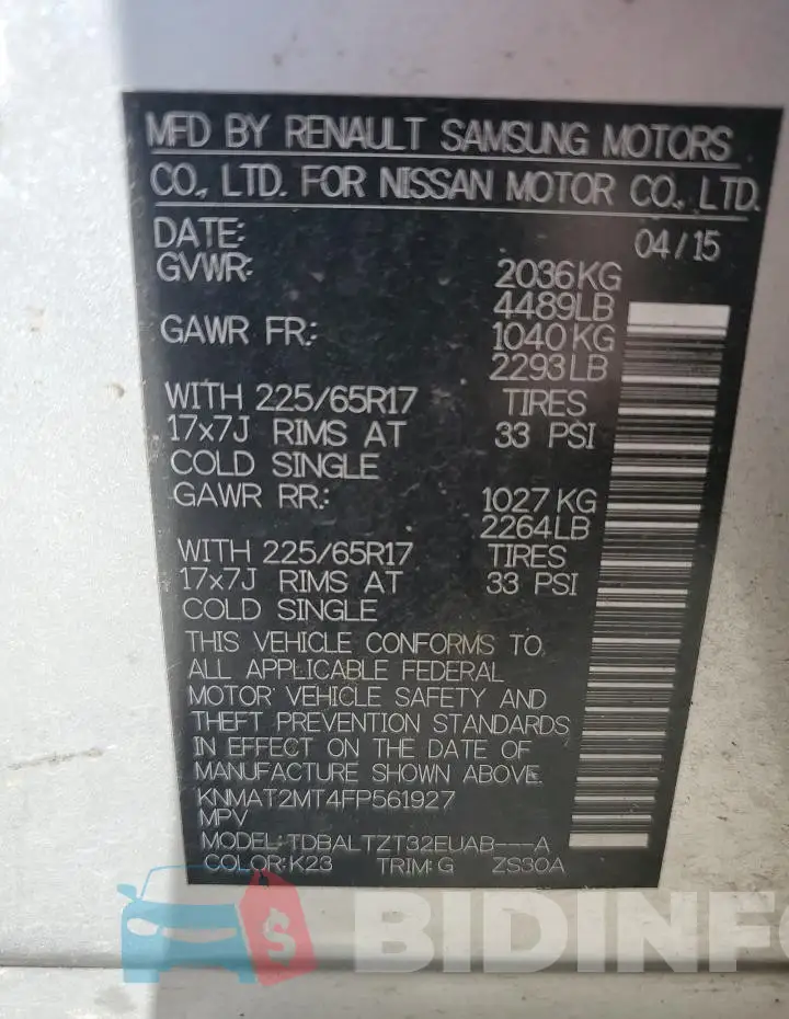 KNMAT2MT4FP561927 Photo# 12