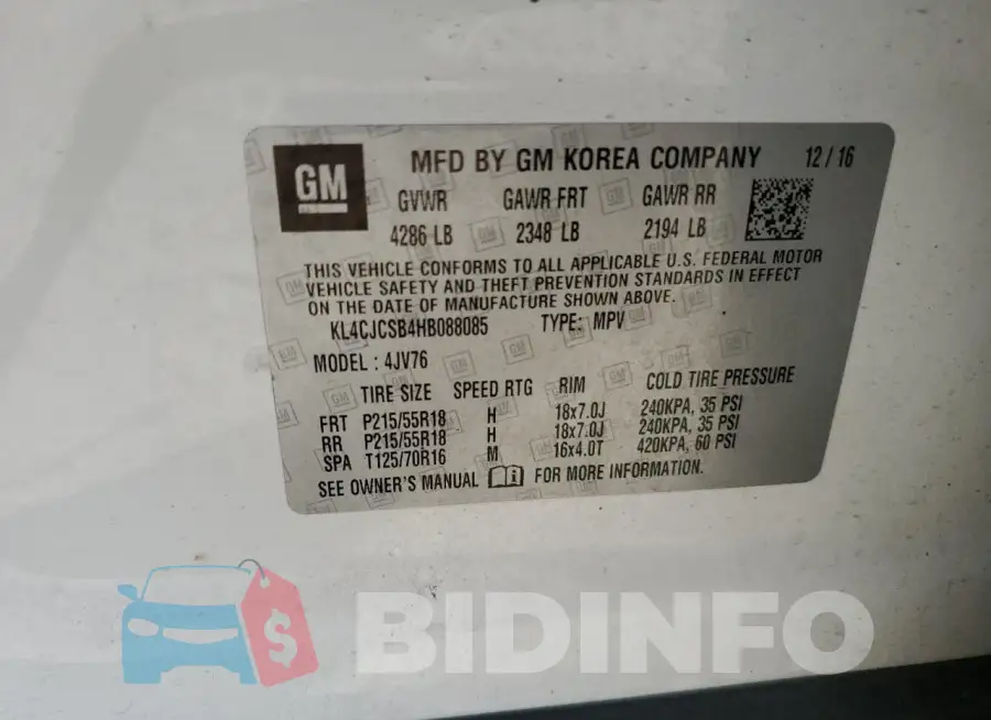 KL4CJCSB4HB088085 Photo# 13