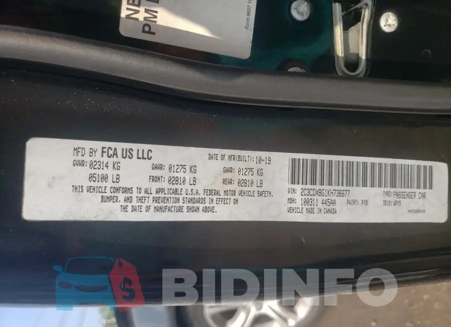 2C3CDXBG1KH736677 Photo# 13