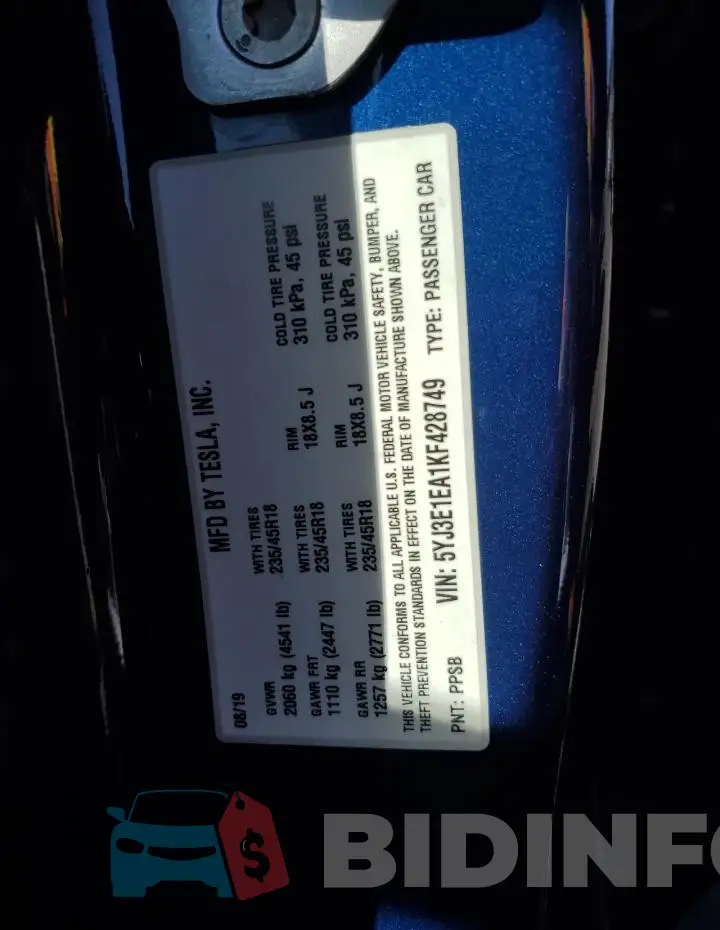 5YJ3E1EA1KF428749 Photo# 13