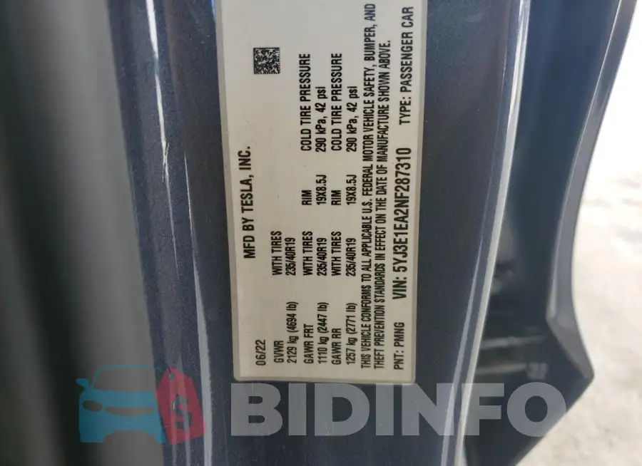 5YJ3E1EA2NF287310 Photo# 12