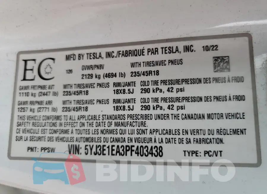 5YJ3E1EA3PF403438 Photo# 13