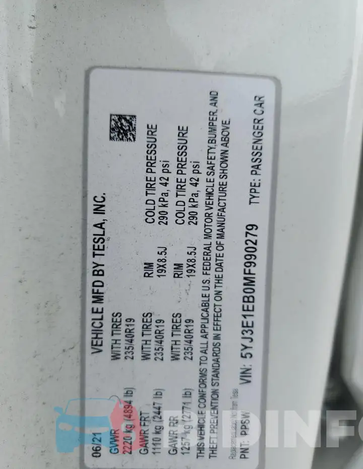 5YJ3E1EB0MF990279 Photo# 12