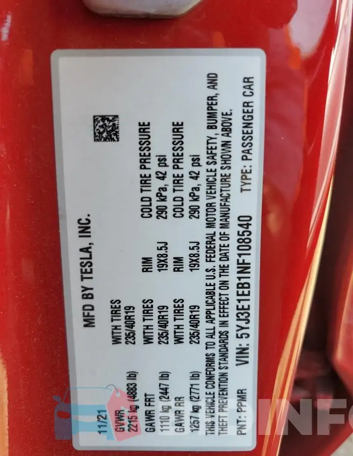 5YJ3E1EB1NF108540 Photo# 13