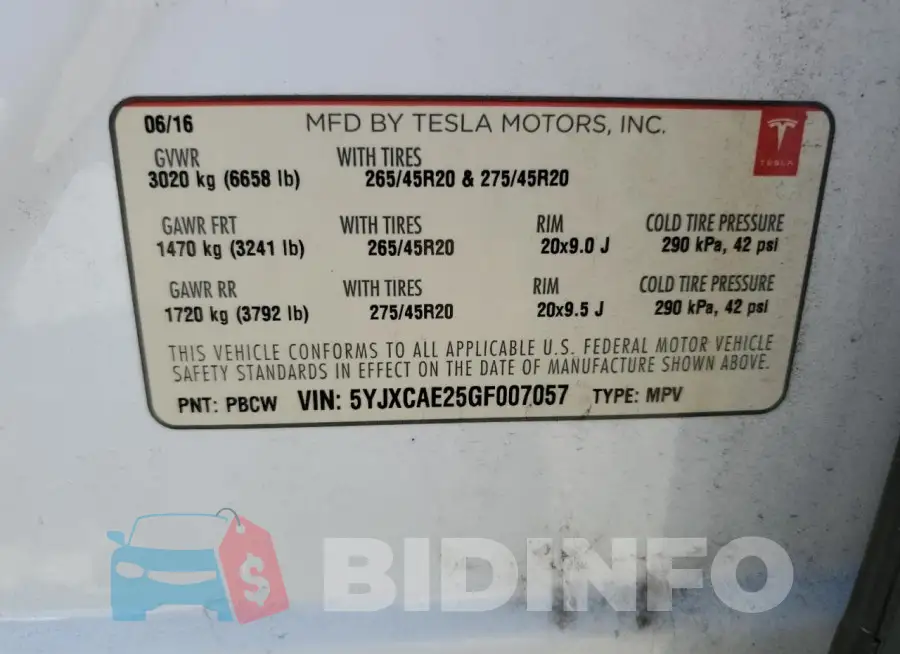 5YJXCAE25GF007057 Photo# 14