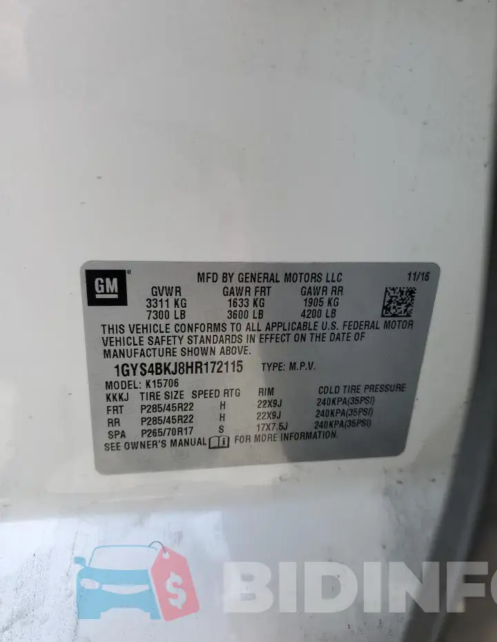 1GYS4BKJ8HR172115 Photo# 14