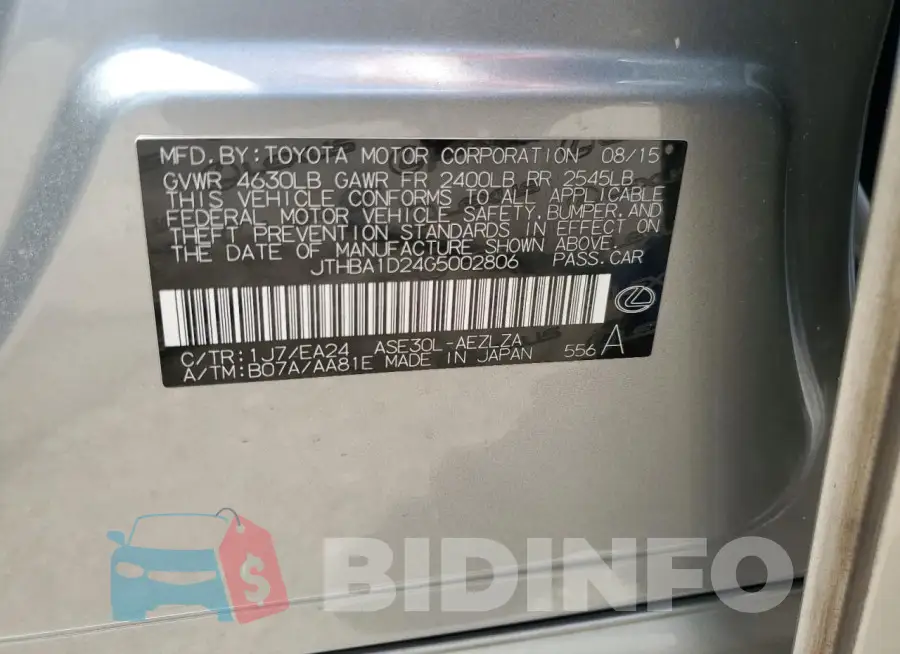 JTHBA1D24G5002806 Photo# 13
