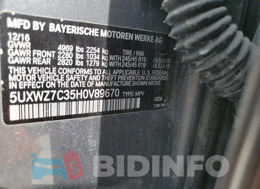 5UXWZ7C35H0V89670 Photo# 13