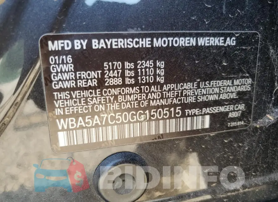 WBA5A7C50GG150515 Photo# 12
