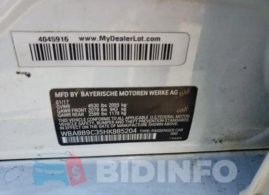 WBA8B9C35HK885204 Photo# 13