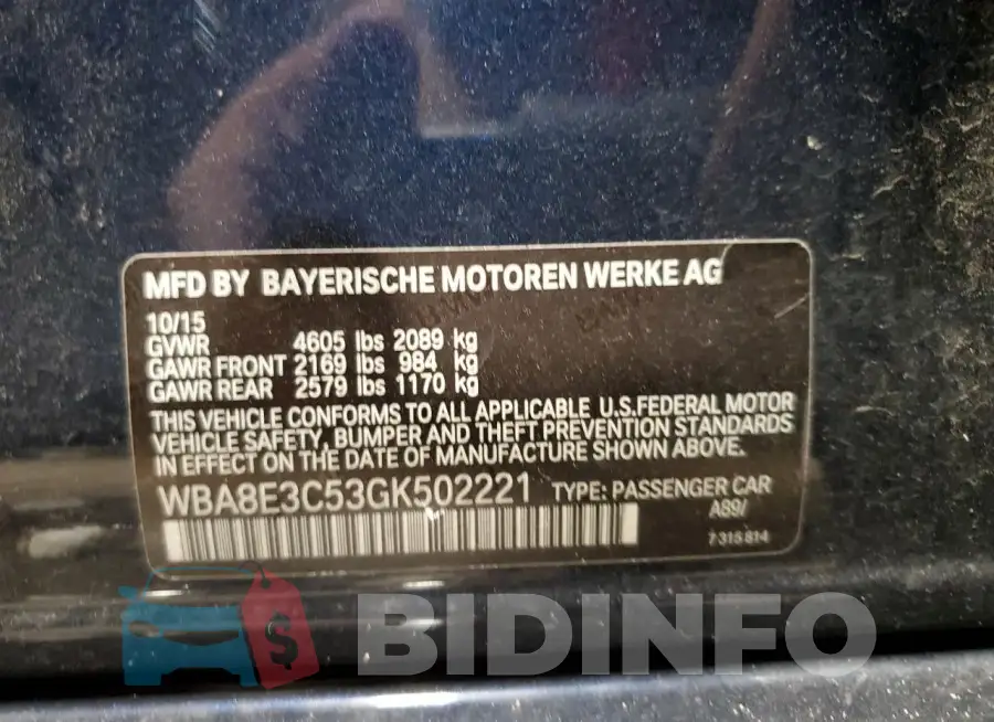 WBA8E3C53GK502221 Photo# 13