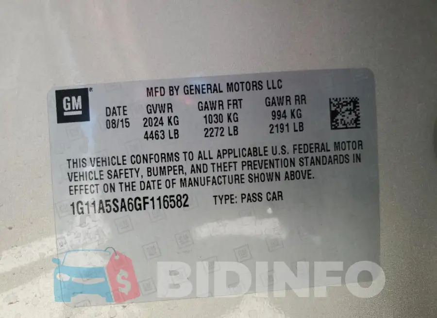 1G11A5SA6GF116582 Photo# 13