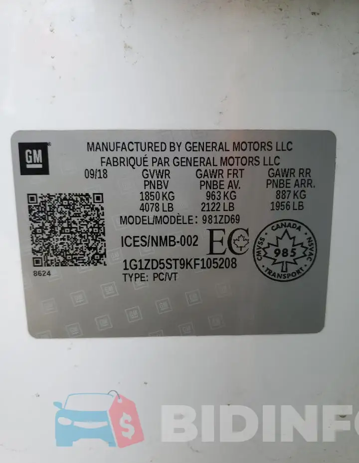 1G1ZD5ST9KF105208 Photo# 12