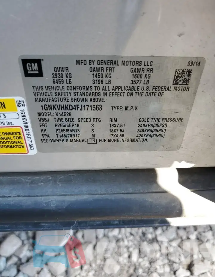 1GNKVHKD4FJ171563 Photo# 13