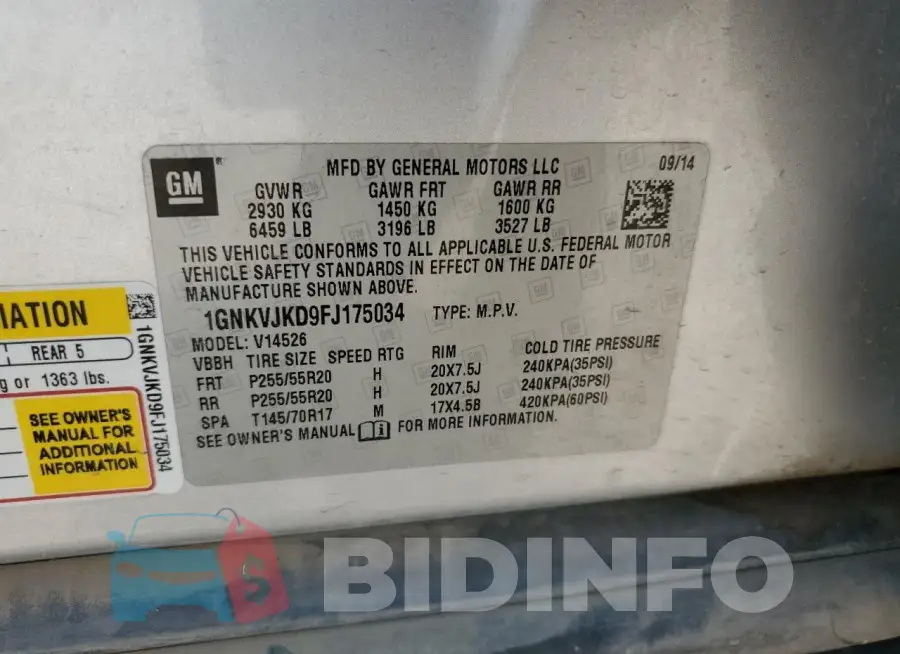 1GNKVJKD9FJ175034 Photo# 13