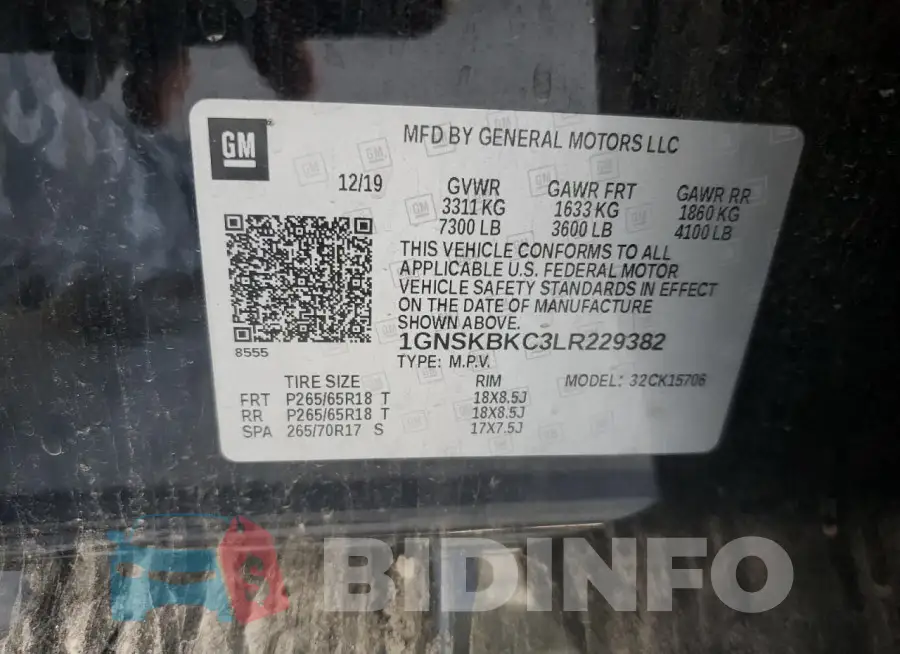 1GNSKBKC3LR229382 Photo# 12