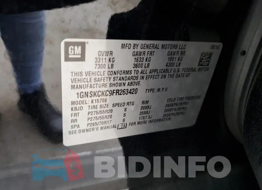 1GNSKCKC9FR263420 Photo# 13