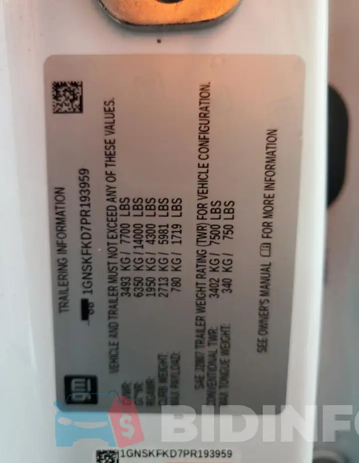 1GNSKFKD7PR193959 Photo# 13