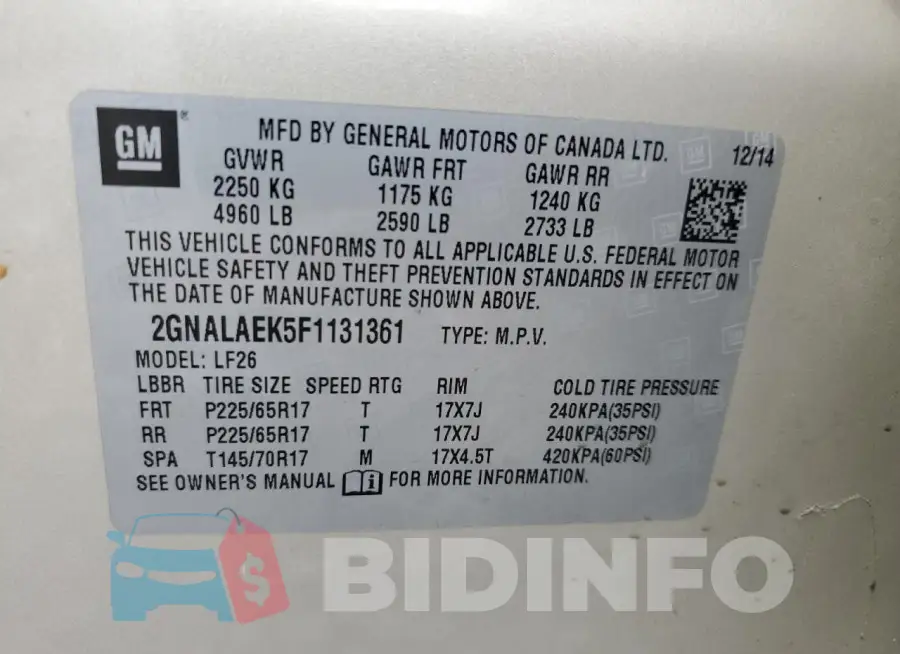2GNALAEK5F1131361 Photo# 13