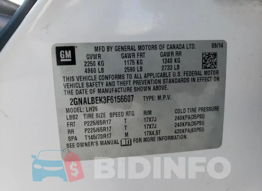2GNALBEK3F6156607 Photo# 12