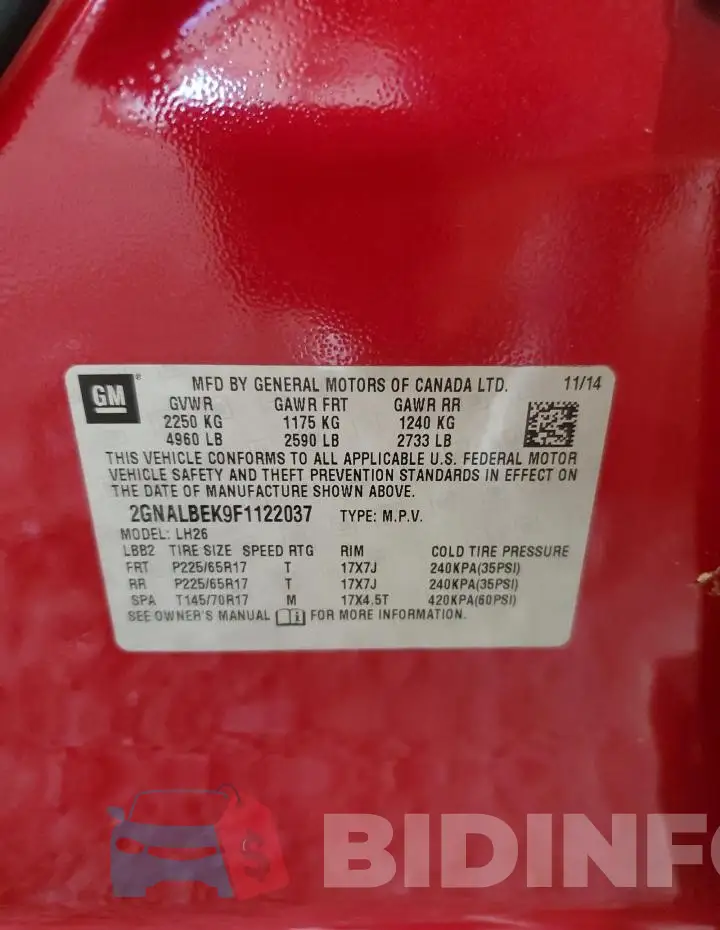 2GNALBEK9F1122037 Photo# 14