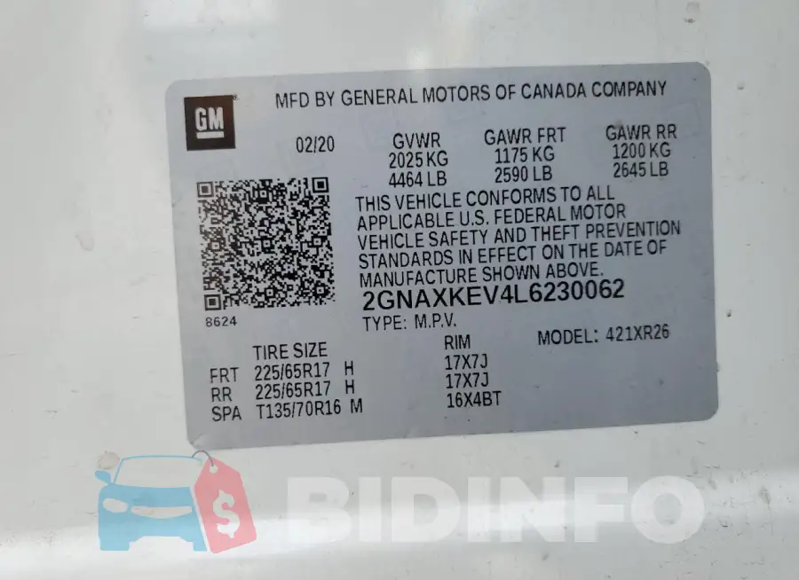 2GNAXKEV4L6230062 Photo# 13
