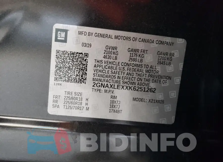 2GNAXLEXXK6251262 Photo# 13