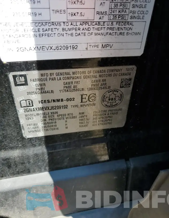 2GNAXMEVXJ6209192 Photo# 14
