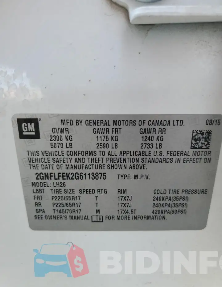 2GNFLFEK2G6113875 Photo# 13