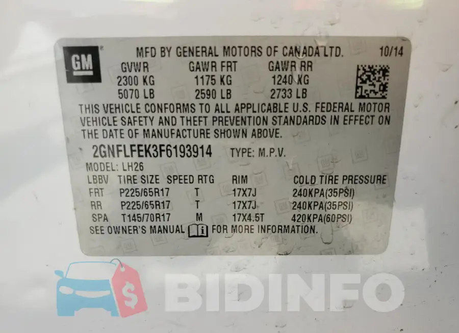 2GNFLFEK3F6193914 Photo# 13
