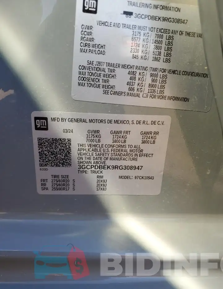 3GCPDBEK9RG308947 Photo# 12