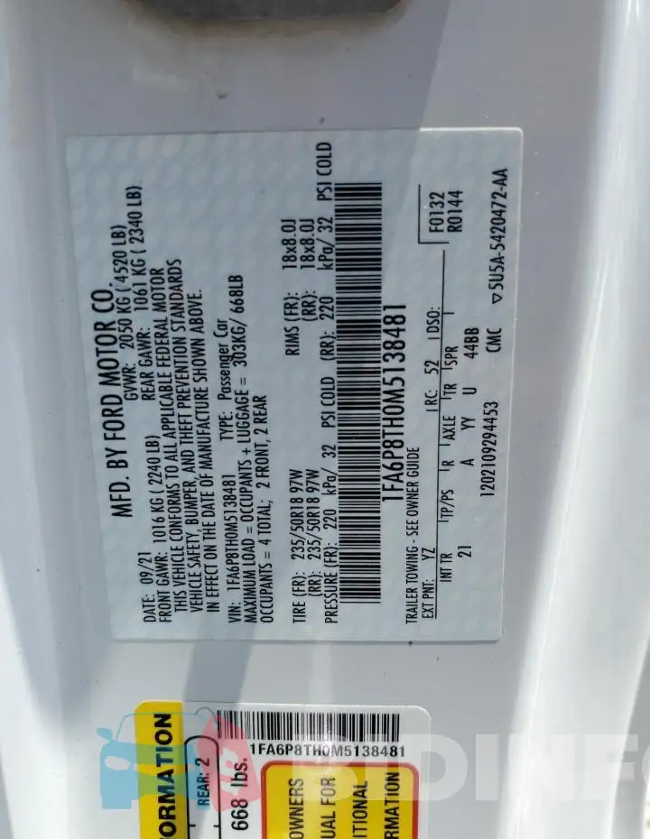 1FA6P8TH0M5138481 Photo# 12