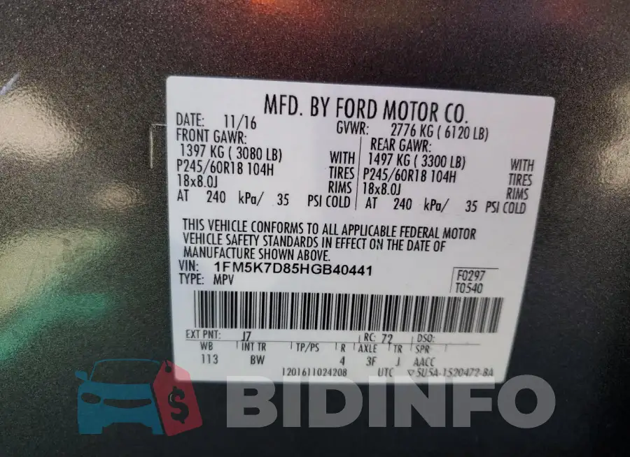 1FM5K7D85HGB40441 Photo# 13