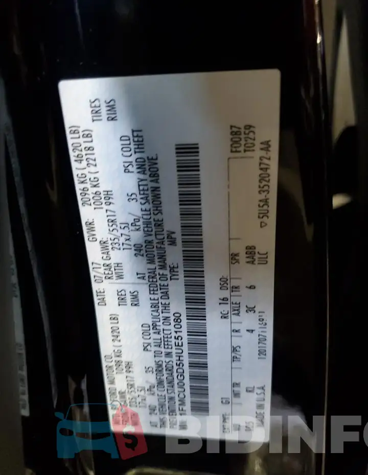 1FMCU0GD5HUE51080 Photo# 14