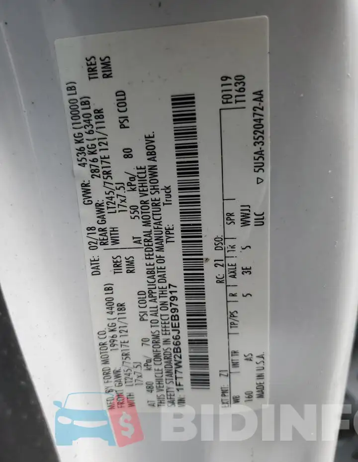 1FT7W2B66JEB97917 Photo# 12
