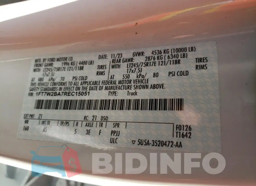 1FT7W2BA7REC15051 Photo# 12