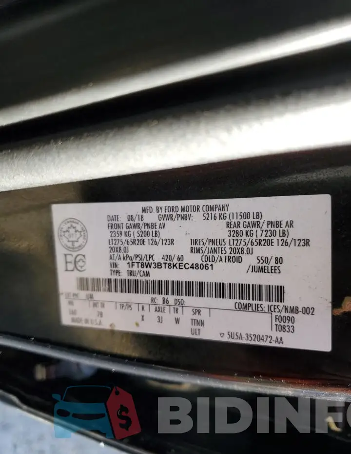 1FT8W3BT8KEC48061 Photo# 13